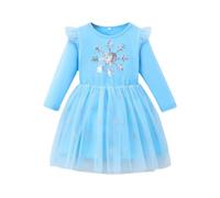 JiAmy Robe de fête pour fille en tulle sirène princesse robe de fête en coton licorne automne hiver Noël robes pour filles de 3 à 8 ans, bleu, 6-7 ans