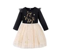 JiAmy Robe de fête pour fille en tulle sirène princesse robe de fête en coton licorne automne hiver Noël robes pour filles de 3 à 8 ans, Licorne noire, 3-4 ans