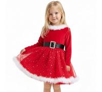 JiAmy Robe de Noël pour bébé fille Enfant Longues manches rouge à carreaux Bowknot Princesse Vêtements d'hiver pour fête de Noël Tenue de Père Noël Vêtements pour fille 12 mois-6 ans, rouge, 12-18