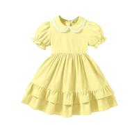 JiAmy Robe d'Été pour Filles Manches Bouffantes Col Peter Pan à Dentelle, Robe à Volants Vintage - pour Petites Filles de 2 à 9 Ans