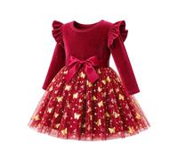 JiAmy Robe Fille Tulle Papillons Dorés Manches Longues Velours 12M-5A | Coupe A, robe de princesse, nœud satin, parfaite pour fêtes, anniversaire, mariage et Noël