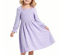 JiAmy Robe pour filles à col carré et manches longues pour l'automne - Robe trapèze décontractée et élégante - Vêtements de princesse pour fille de 4 à 14 ans