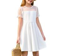 JiAmy Robe Princesse d'Été pour Fille - Manches Ballon, Tulle Dentelle - Robe Élégante pour Enfants 5 à 14 Ans