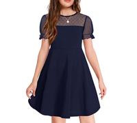 JiAmy Robe Princesse d'Été pour Fille - Manches Ballon, Tulle Dentelle - Robe Élégante pour Enfants 5 à 14 Ans