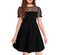 JiAmy Robe Princesse d'Été pour Fille - Manches Ballon, Tulle Dentelle - Robe Élégante pour Enfants 5 à 14 Ans