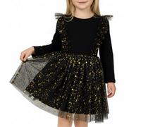 JiAmy Robes pour filles - Manches longues à volants - Robe de licorne sirène en coton - Robe tutu pour enfants - Vêtements de Noël d'automne pour filles de 3 à 8 ans, Noir , 3-4 ans