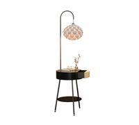 Jian1004 Lampadaire, Lampadaire moderne du milieu siècle avec table d'appoint et chargeur USB, 2 tiroirs(Black)