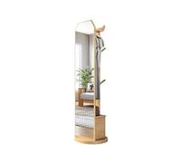 Jian1004 Portant à vêtements, Cintre en Bois Massif avec tiroir, Armoire de Rangement, Support de Sol for Porche d'entrée, Miroir Complet Amovible,Portant à vêtements Suspendu(Wood)