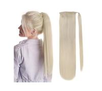 JIANBOHAIRS 12-22 Pouces De Longueur Queue Cheval Droite Enrouler Autour La Postiche Platine Blond Cheveux Humains Extension Pince Dans Les Extensions For Femmes Daily Wear(14 inches)
