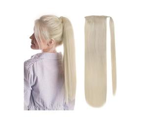 JIANBOHAIRS 12-22 Pouces De Longueur Queue Cheval Droite Enrouler Autour La Postiche Platine Blond Cheveux Humains Extension Pince Dans Les Extensions For Femmes Daily Wear(18 inches)