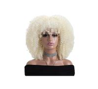 JIANBOHAIRS 16 Inch Afro Kinky Curly Wigs with Bangs for Women, None Lace Synthetic Hair for Daily Party Natural Looking for Thinning Hair(Pale Gold)