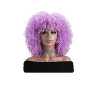 JIANBOHAIRS 16 Inch Afro Kinky Curly Wigs with Bangs for Women, None Lace Synthetic Hair for Daily Party Natural Looking for Thinning Hair(Purple Pink)