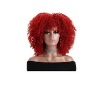 JIANBOHAIRS 16 Inch Afro Kinky Curly Wigs with Bangs for Women, None Lace Synthetic Hair for Daily Party Natural Looking for Thinning Hair(Wine Red)