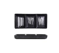 JIANBOHAIRS 1PC Mini Ceramic Rectangular 3 Compartment Appetizer Serving Tray Divided Spices Vinegar Nuts Snack Sauce Dishes for Home Kitchen Restaurant for Seasoning, Appetizer, Vinegar, Ketchup