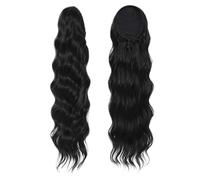 JIANBOHAIRS 28 Inch Long Body Wave Ponytail, Synthetic Heat Resistant Wrap Around Drawstring Curly Wavy Pony tail Clip in Hairpieces for Women Daily Wear(#1B)