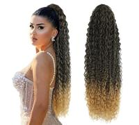 JIANBOHAIRS 30inch Long Curly Ponytail Extension,Synthetic Water Wave Drawstring Thick Pony Tail for Women with 2 Clips Daily Wear(MTT4-27)