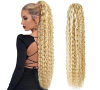 JIANBOHAIRS 30inch Long Curly Ponytail Extension,Synthetic Water Wave Drawstring Thick Pony Tail for Women with 2 Clips Daily Wear(P18-613)