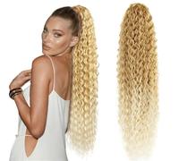 JIANBOHAIRS 30inch Long Curly Ponytail Extension,Synthetic Water Wave Drawstring Thick Pony Tail for Women with 2 Clips Daily Wear(MT27-613)