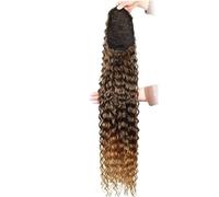 JIANBOHAIRS 30inch Long Curly Ponytail Extension,Synthetic Water Wave Drawstring Thick Pony Tail for Women with 2 Clips Daily Wear(MT4-27)