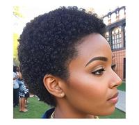 JIANBOHAIRS 4 inch Short Afro Kinky Curly Glueless Wigs for Black Women Deep Wave Pixie Cut Human Hair Wig Daily use 180 Density for Thinning Hair(#1)