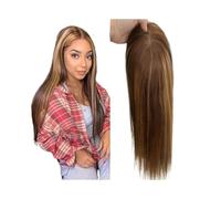 JIANBOHAIRS Brown with Highlights Human Hair Topper,5"x5" Swiss Lace Base with 4 Clips for Women with HairLoss for Thinning Hair(8inches)