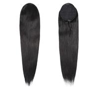 JIANBOHAIRS Cordon de serrage de queue de cheval de cheveux humains droits, extensions de queues de cheval cheveux brésiliens for femmes, noir naturel Daily Wear(10 inch)