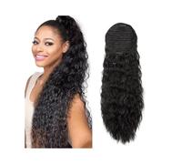 JIANBOHAIRS Extension de cheveux naturels ondulés à clip, queue de cheval avec cordon de serrage, couleur noire naturelle, for femmes (100 g) Daily Wear(26inches)