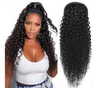 JIANBOHAIRS Extension De Queue Cheval 8-26' À Cordon Serrage, En Cheveux Humains Bouclés Crépus Couleur Naturelle Brésiliens Clipser Postiches Afro For Femmes Daily Wear(16inches)