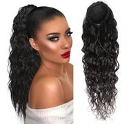 JIANBOHAIRS Extension de queue de cheval avec cordon de serrage en cheveux humains ondulés de couleur noire naturelle, queue de cheval à clipser for femme Daily Wear(24 inch)