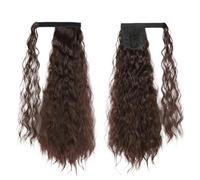 JIANBOHAIRS Extension de queue de cheval ondulée de maïs de 22 pouces, postiche synthétique longue ondulée bou autour de la queue de poney for femmes Daily Wear(Dark brown)