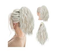 JIANBOHAIRS Extension queue de cheval, 33 cm, cheveux courts, ondulés, bouclés, à clipser, synthétiques, naturels, for femmes Daily Wear(Cold Blonde)