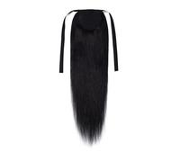JIANBOHAIRS Extension queue de cheval lisse de 40 à 66 cm, cheveux humains noirs naturels à clipser, avec cordon de serrage, for femmes Daily Wear(22inches)