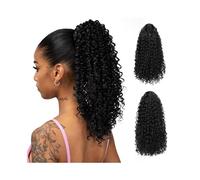 JIANBOHAIRS Extension queue de cheval synthétique courte bou ondulée avec cordon de serrage, 40 cm, for femme, idéale for Halloween au quotidien Daily Wear(Jet Black)
