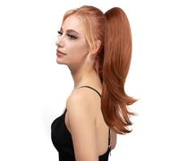 JIANBOHAIRS Extensions de cheveux synthétiques à clips de 22 pouces, queue de cheval longue et bou fausse queue de cheval for usage quotidien Daily Wear(Copper Red)