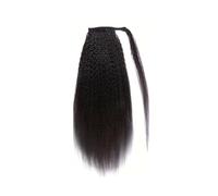 JIANBOHAIRS Extensions Queue Cheval Cheveux Humains Crépus Lisses Couleur Noire Naturelle, Postiche Yaki Brésilien Clipser Avec Cordon Serrage, Afro, 25,4 66 Cm Daily Wear(16inches)