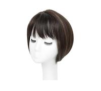 JIANBOHAIRS Frange synthétique 3D invisible sans couture, cheveux raides, housse de remplacement for tête aérienne for Thinning Hair(Dark brown with highlights)