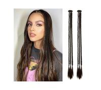JIANBOHAIRS Lot de 2 extensions de cheveux synthétiques tressés à clipser, queue de cheval longue, for femmes, enfants, filles, fête quotidienne, cosplay Daily Wear(Dark Brown)