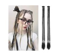 JIANBOHAIRS Lot de 2 extensions de cheveux synthétiques tressés à clipser, queue de cheval longue, for femmes, enfants, filles, fête quotidienne, cosplay Daily Wear(Jet black)