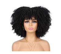 JIANBOHAIRS Perruque afro des années 70-80 for femmes noires, perruque synthétique courte et bouclée avec frange, idéale for une tenue de soirée au quotidien. for Thinning Hair(Black)