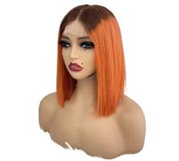 JIANBOHAIRS Perruque Bob 10 pouces, cheveux humains, 2x6, densité 250, for femmes noires for Thinning Hair(Brown+Orange)