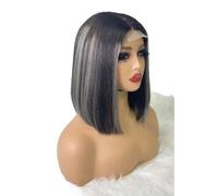JIANBOHAIRS Perruque Bob 10 pouces, cheveux humains, 2x6, densité 250, for femmes noires for Thinning Hair(Gray Highlight)