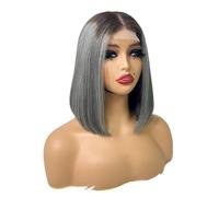 JIANBOHAIRS Perruque Bob 10 pouces, cheveux humains, 2x6, densité 250, for femmes noires for Thinning Hair(Brown+Gray)