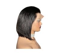 JIANBOHAIRS Perruque Bob 13x4 Lace Front Wig avec Baby Hair, cheveux humains raides, for femmes noires, densité 180 for Thinning Hair(Black)