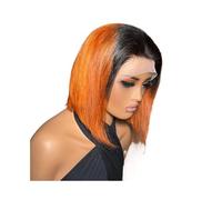 JIANBOHAIRS Perruque Bob 13x4 Lace Front Wig avec Baby Hair, cheveux humains raides, for femmes noires, densité 180 for Thinning Hair(Black+orange)