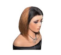 JIANBOHAIRS Perruque Bob 13x4 Lace Front Wig avec Baby Hair, cheveux humains raides, for femmes noires, densité 180 for Thinning Hair(Black+brown)