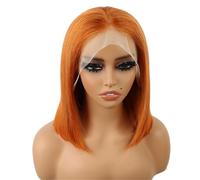 JIANBOHAIRS Perruque bob orange gingembre en cheveux humains, 13x4 HD, dentelle transparente, sans colle. for Thinning Hair(Ginger Orange-180%,10inch)