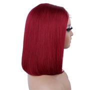 JIANBOHAIRS Perruque Bob rouge en cheveux humains lisses, perruque frontale en dentelle transparente HD 4x4, facile à porter et sans colle for femmes noires for Thinning Hair(Red-180%,8inch)