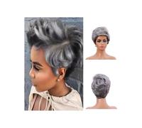 JIANBOHAIRS Perruque courte bouclée for femme de 6 pouces avec frange latérale, perruque synthétique for femme, utilisation quotidienne en soirée for Thinning Hair(Black Grey)