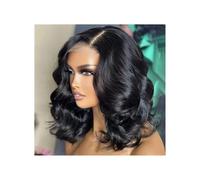 JIANBOHAIRS Perruque Courte Ondulée Cheveux Humains, Avec Dentelle Frontale HD for Femmes Noires, Pré-épilée,Sans Colle, Vierges, Couleur Noire Naturelle for Thinning Hair(200Density,10inch)