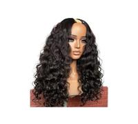 JIANBOHAIRS Perruque en V naturelle noire, cheveux humains bouclés, densité 180, cheveux brésiliens Remy, perruques U Part for femmes noires for Thinning Hair(22 inch)